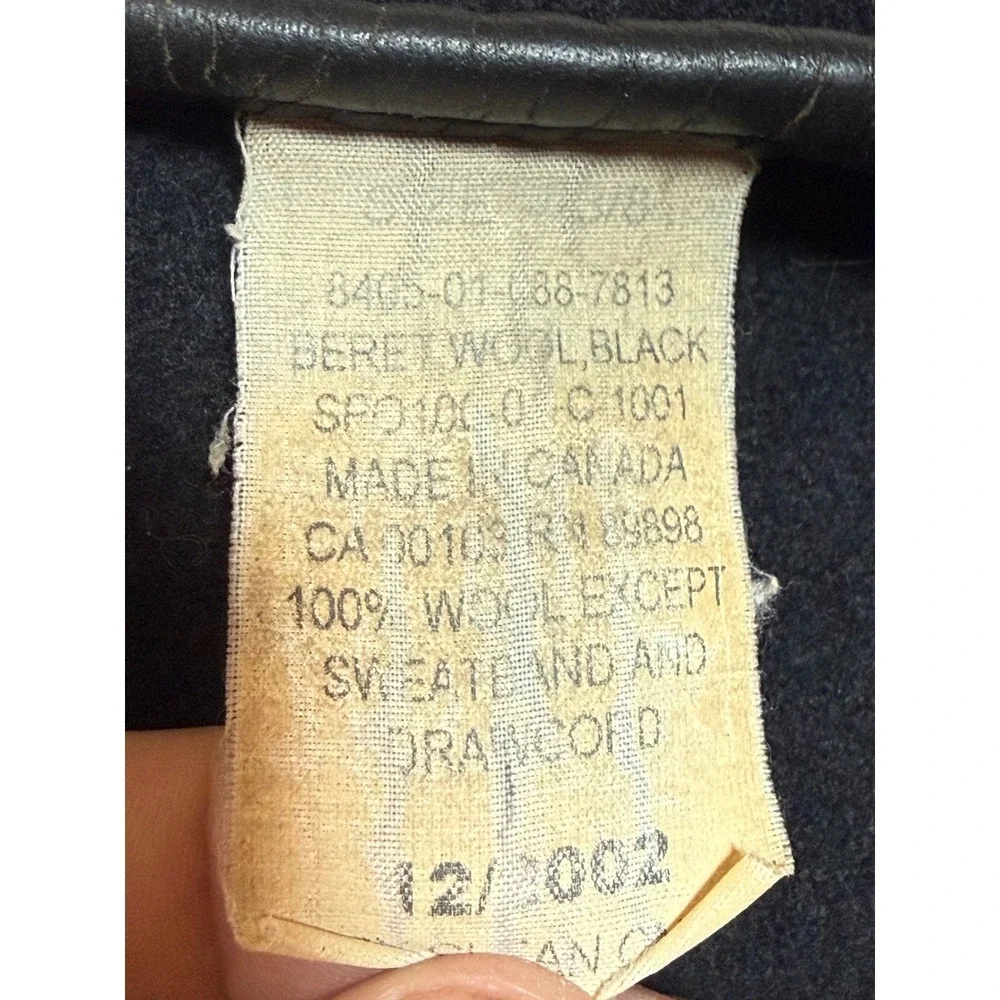 US Army Black Wool Beret Hat Size 7 3/8 DA Flash Patch 2002 Issue